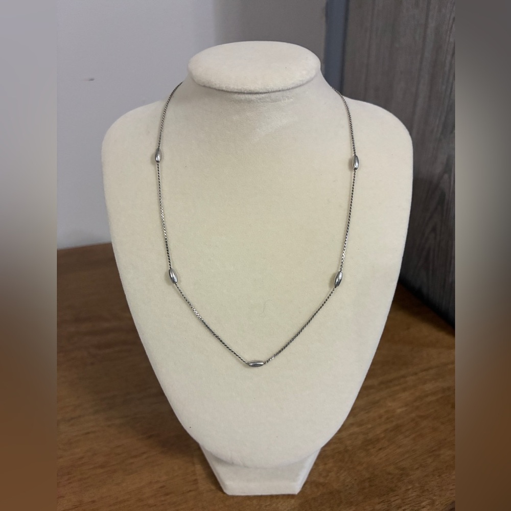 1980s Silver-Plated Tubular Beaded 15.5" Chain Necklace